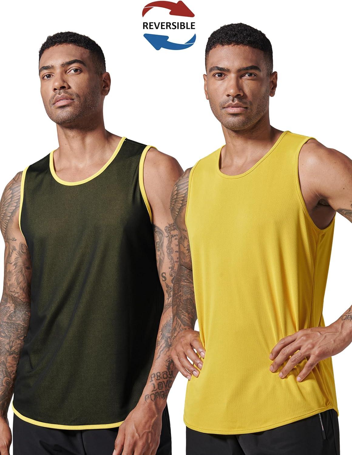 imageLiberty Pro Mens Lightweight Reversible Rec Tanks Mesh Basketball Jerseys Athletic Quick Dry Shirts Team Scrimmage UniformsYellowBlack