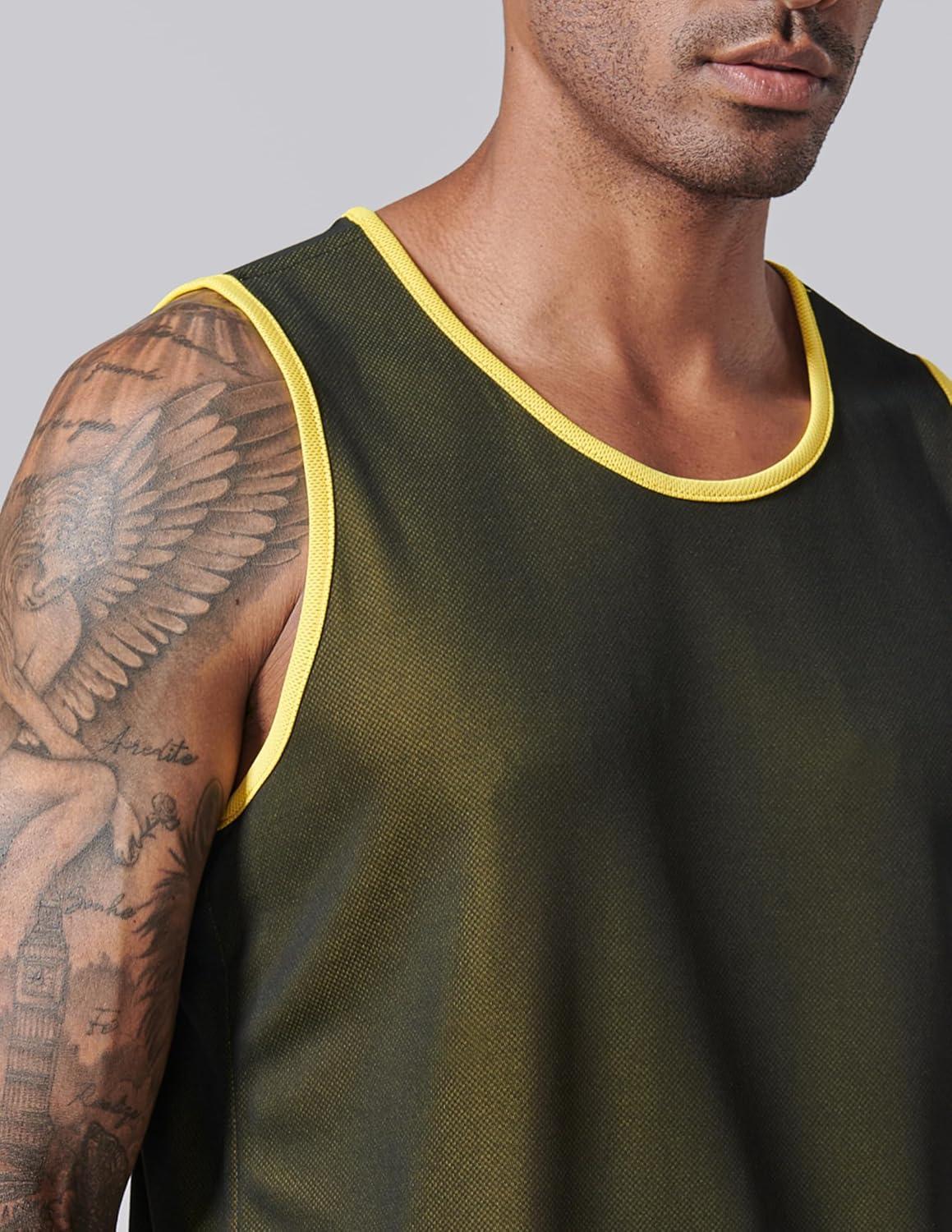 imageLiberty Pro Mens Lightweight Reversible Rec Tanks Mesh Basketball Jerseys Athletic Quick Dry Shirts Team Scrimmage UniformsYellowBlack