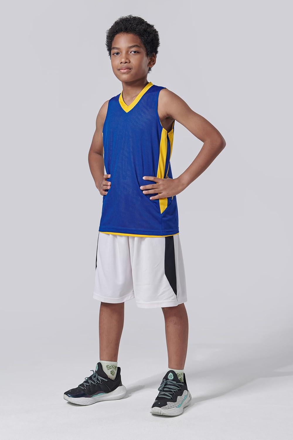 imageYouth Boys Reversible Mesh Performance Athletic Basketball Jerseys Blank Team Uniforms for Sports ScrimmageBlueYellow