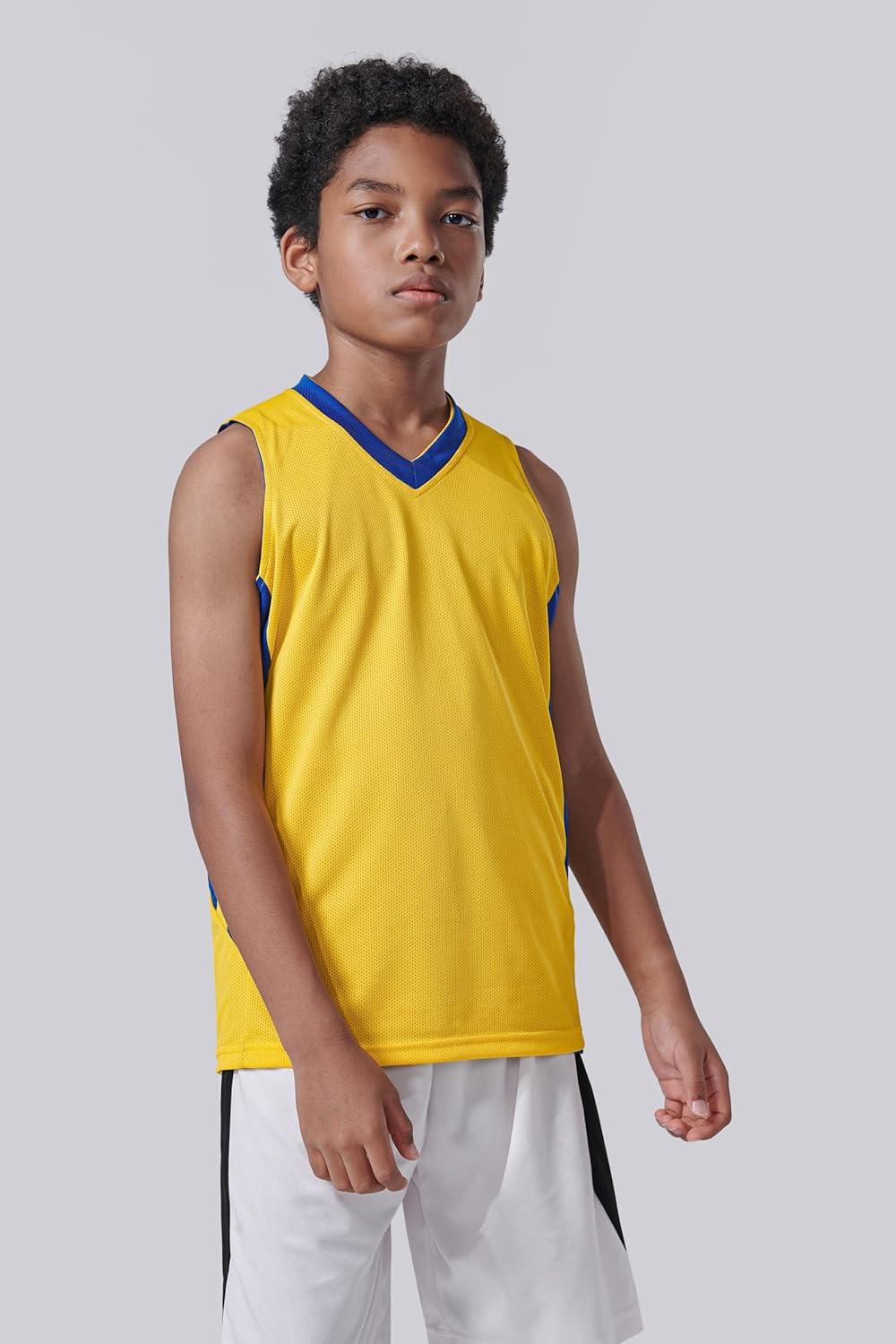 imageYouth Boys Reversible Mesh Performance Athletic Basketball Jerseys Blank Team Uniforms for Sports ScrimmageBlueYellow