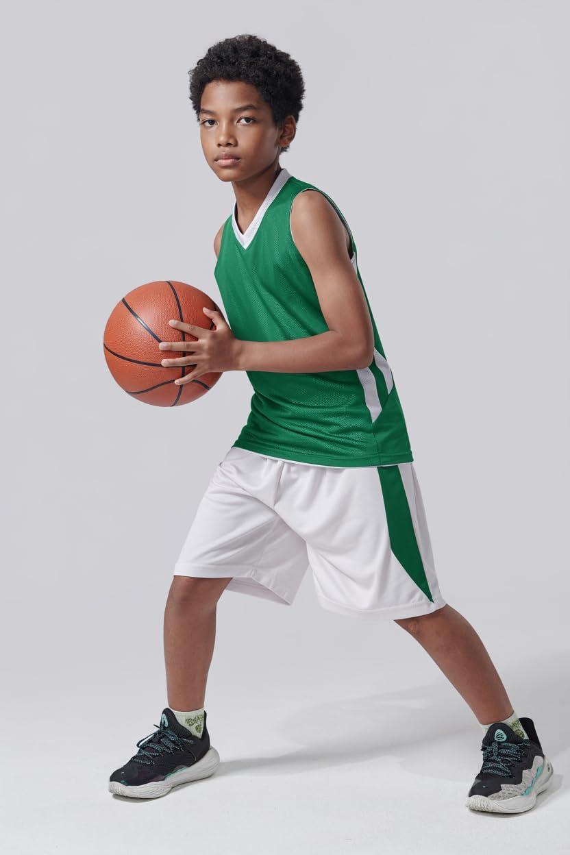 imageYouth Boys Reversible Mesh Performance Athletic Basketball Jerseys Blank Team Uniforms for Sports ScrimmageGreenWhite