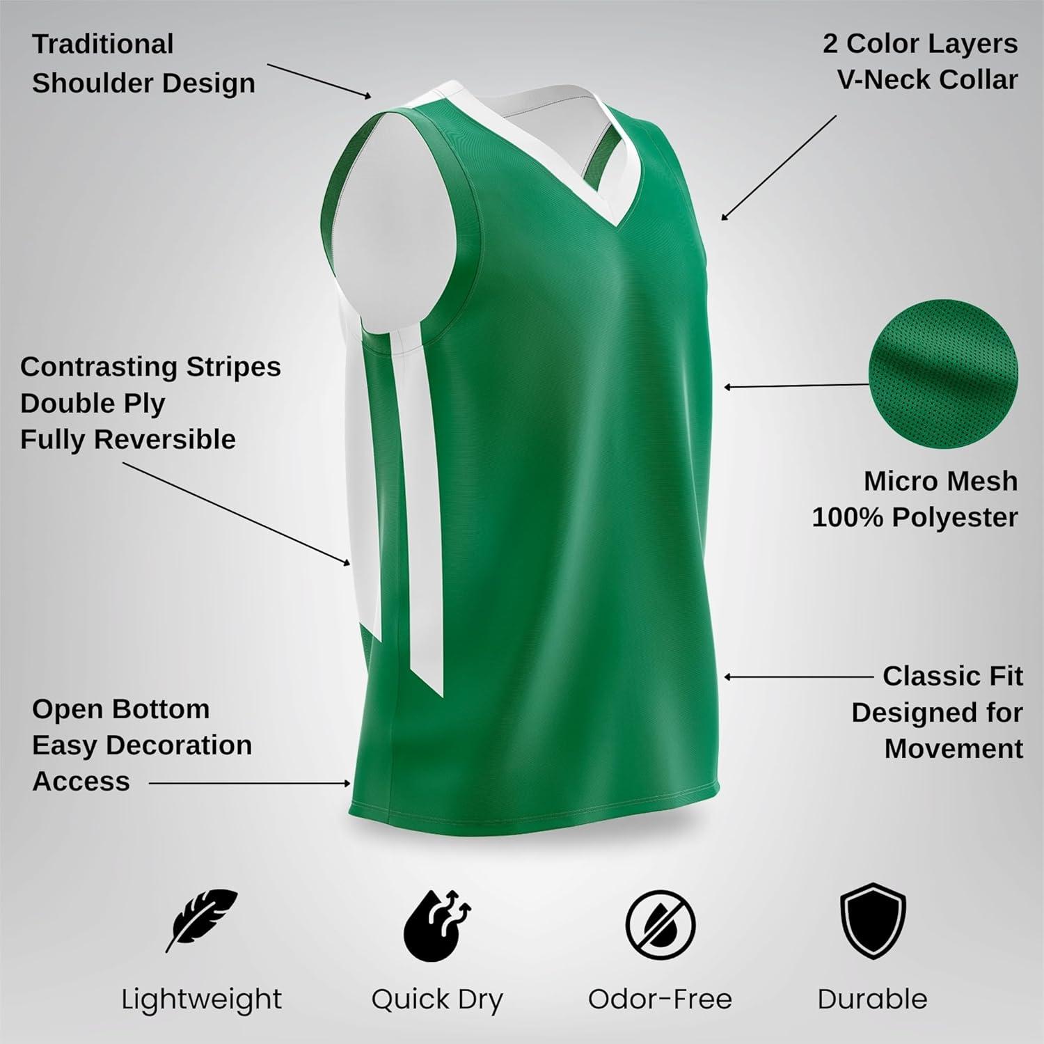 imageYouth Boys Reversible Mesh Performance Athletic Basketball Jerseys Blank Team Uniforms for Sports ScrimmageGreenWhite