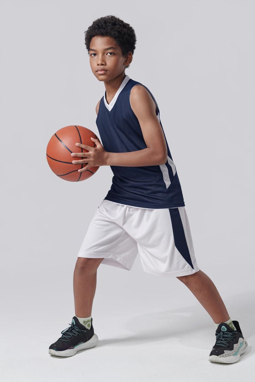 imageYouth Boys Reversible Mesh Performance Athletic Basketball Jerseys Blank Team Uniforms for Sports ScrimmageNavyWhite