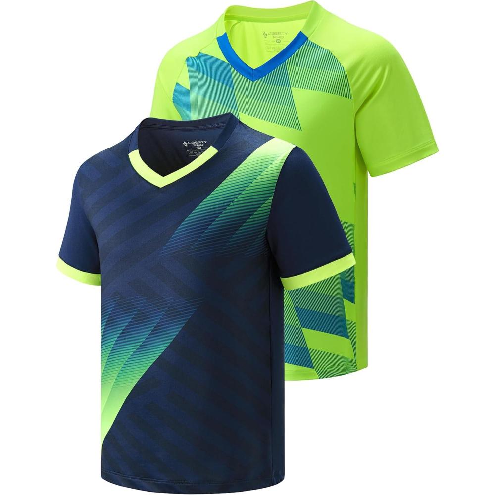 image2 Pack Boys Soccer Jerseys Dry Fit Athletic Short Sleeve TShirts for Youth Kids Performance Tops ActivewearNavyLime