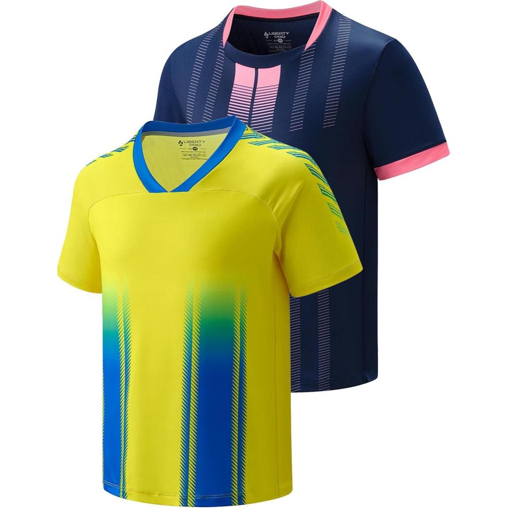 image2 Pack Boys Soccer Jerseys Dry Fit Athletic Short Sleeve TShirts for Youth Kids Performance Tops ActivewearYellowNavy