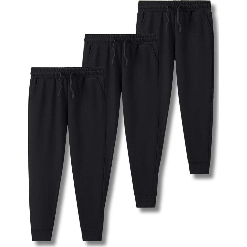 image3 Pack Boys Lightweight Jogger Pants Youth Athletic Sweatpants Kids Toddlers Clothes ApparelBlack