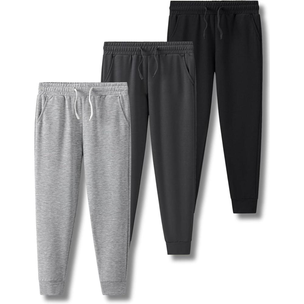 image3 Pack Boys Lightweight Jogger Pants Youth Athletic Sweatpants Kids Toddlers Clothes ApparelBlackCharcoalGray