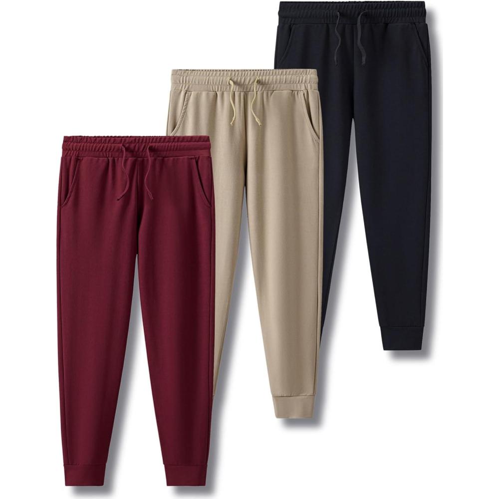 image3 Pack Boys Lightweight Jogger Pants Youth Athletic Sweatpants Kids Toddlers Clothes ApparelBlackKhakiMaroon