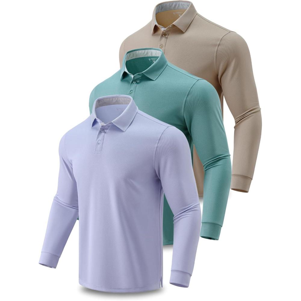 image3 Pack Dry Fit Long Sleeve Polo Shirts for Men Athletic Collared Golf TShirts Performance TopsSet 3