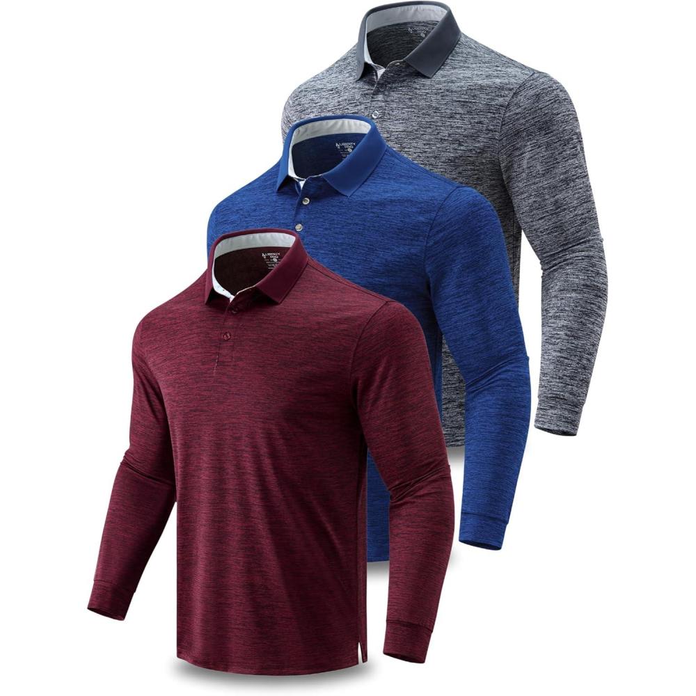 image3 Pack Dry Fit Long Sleeve Polo Shirts for Men Athletic Collared Golf TShirts Performance TopsSet 6