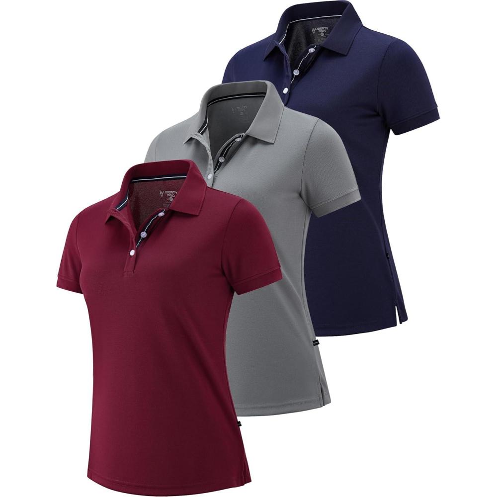 image3 Pack Womens Athletic Dry Fit Polo Shirts Wicking Short Sleeve Collared Golf T Shirt Tennis TopsCoralOrchidBlack