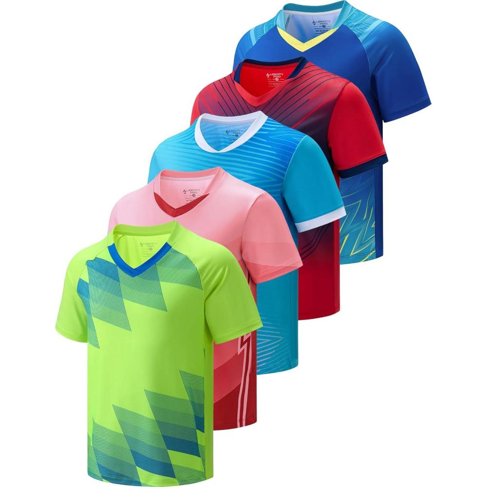 image5 Pack Boys Athletic T Shirts Youth Kids Dry Fit Short Sleeve Tees Performance Tops Activewear Clothing BulkRedPinkRoyalLight BlueNeon Green