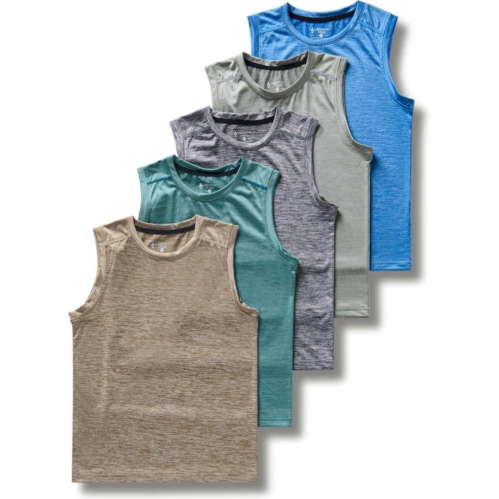 image5 Pack Boys Athletic Tank Tops Dry Fit Sleeveless Shirts Youth Kids Performance Workout ClothesEarth Tones