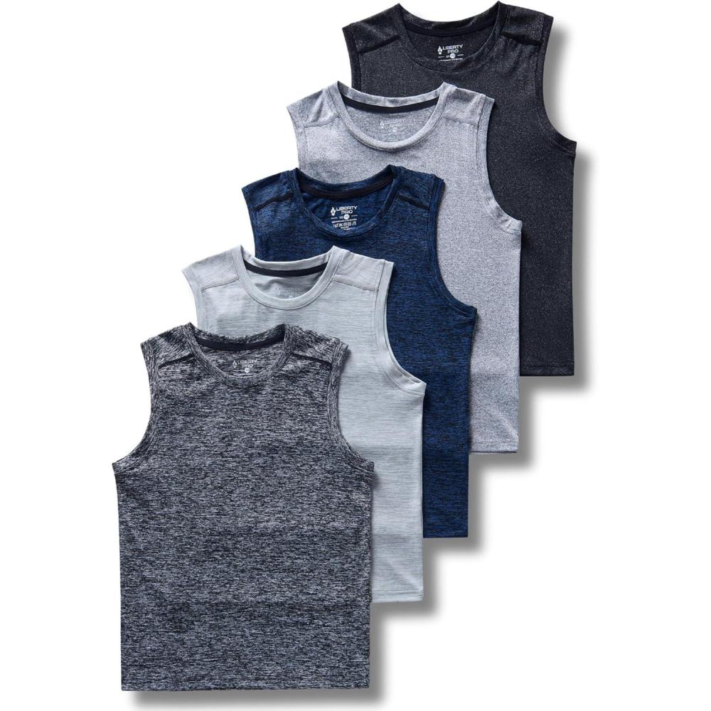 image5 Pack Boys Athletic Tank Tops Dry Fit Sleeveless Shirts Youth Kids Performance Workout ClothesGrayNavyBlackCharcoalLight Gray