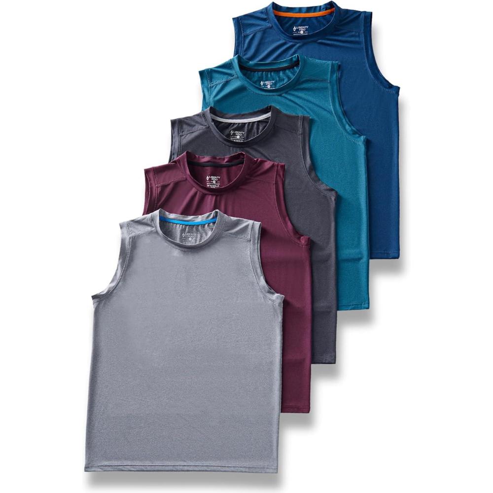 image5 Pack Boys Athletic Tank Tops Dry Fit Sleeveless Shirts Youth Kids Performance Workout ClothesNavyGrayBlackMaroonGreen