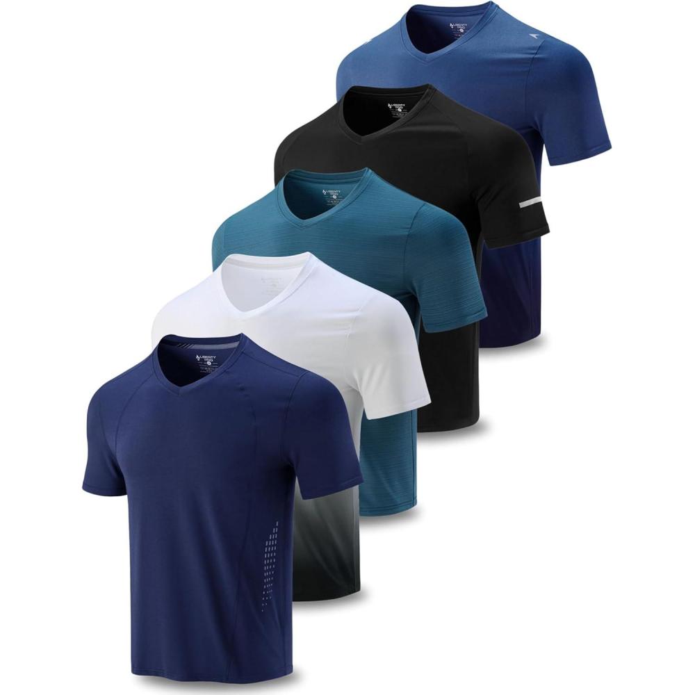 image5 Pack Mens VNeck Dry Fit TShirts Active Athletic Short Sleeve Workout Tops Performance Gym Tees Available in Plus SizeBlackDark TealSteel BlueGradient BlueGradient White