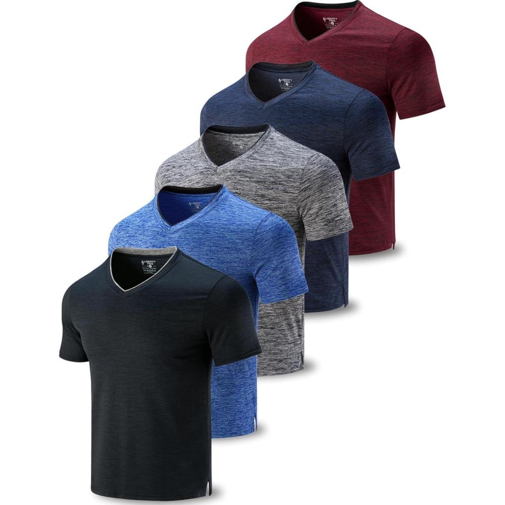 image5 Pack Mens VNeck Dry Fit TShirts Active Athletic Short Sleeve Workout Tops Performance Gym Tees Available in Plus SizeBlueGrayNavyBlackMaroon