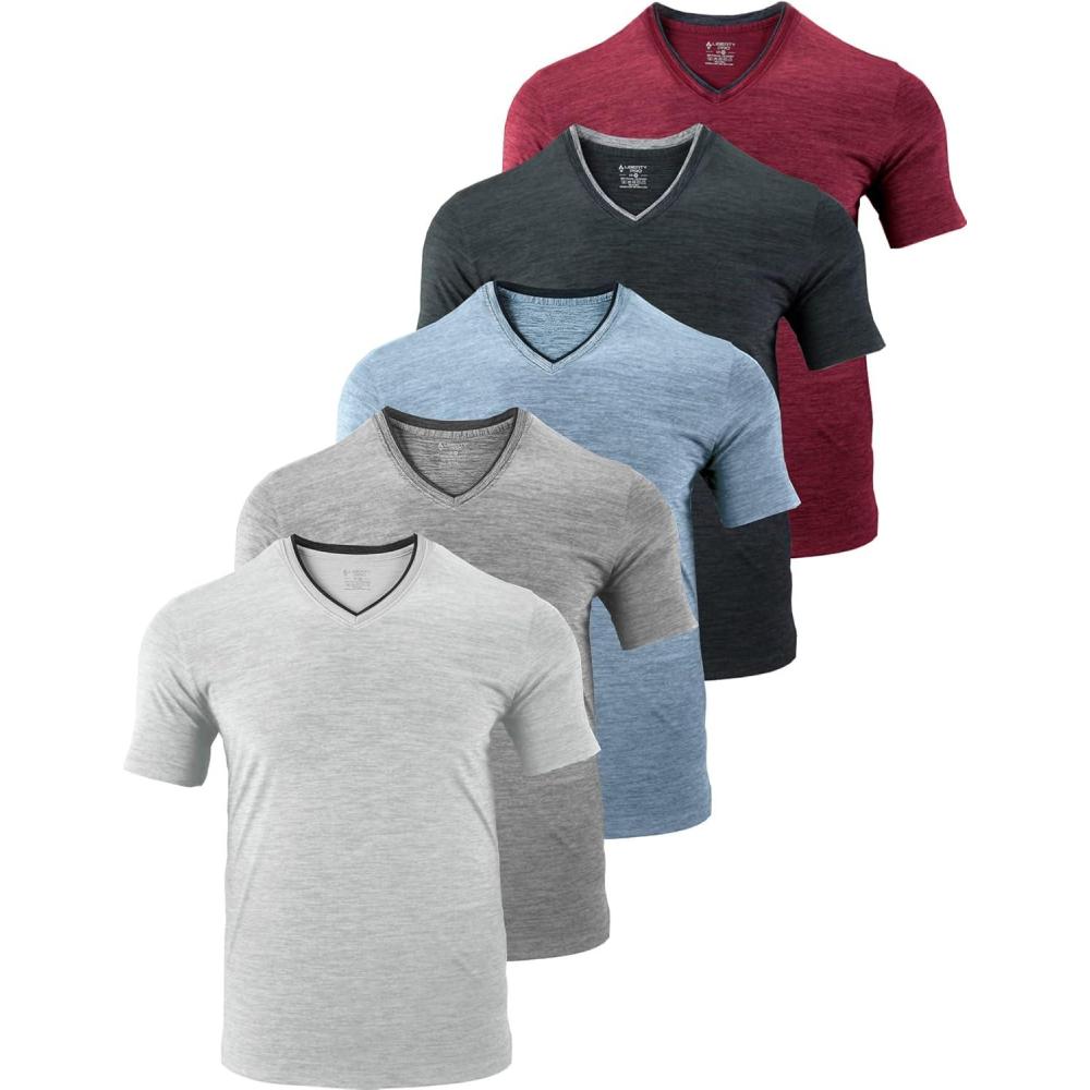image5 Pack Mens VNeck Dry Fit TShirts Active Athletic Short Sleeve Workout Tops Performance Gym Tees Available in Plus SizeHeather GraysLight BlueBlackMaroon