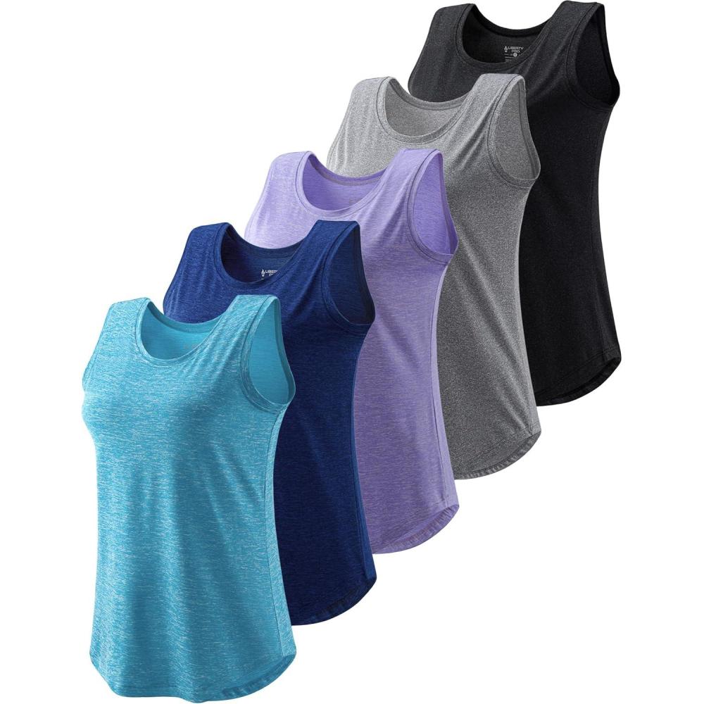 image5 Pack Wide Straps Womens Workout Tank Tops Athletic Sleeveless Shirts for Women Ladies Exercise Tops for Yoga TennisAquaNavy BlueLavenderGrayBlack