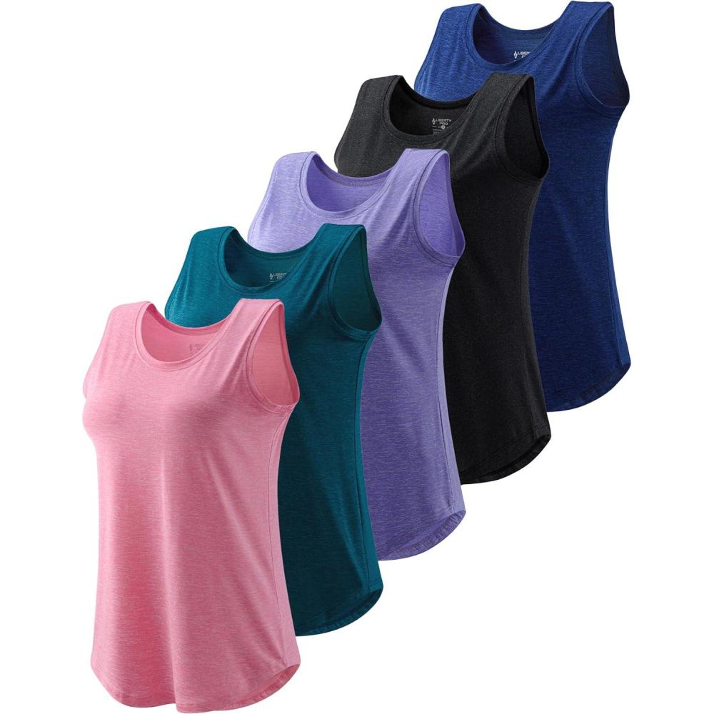 image5 Pack Wide Straps Womens Workout Tank Tops Athletic Sleeveless Shirts for Women Ladies Exercise Tops for Yoga TennisNavy BluePinkTealLavenderBlack
