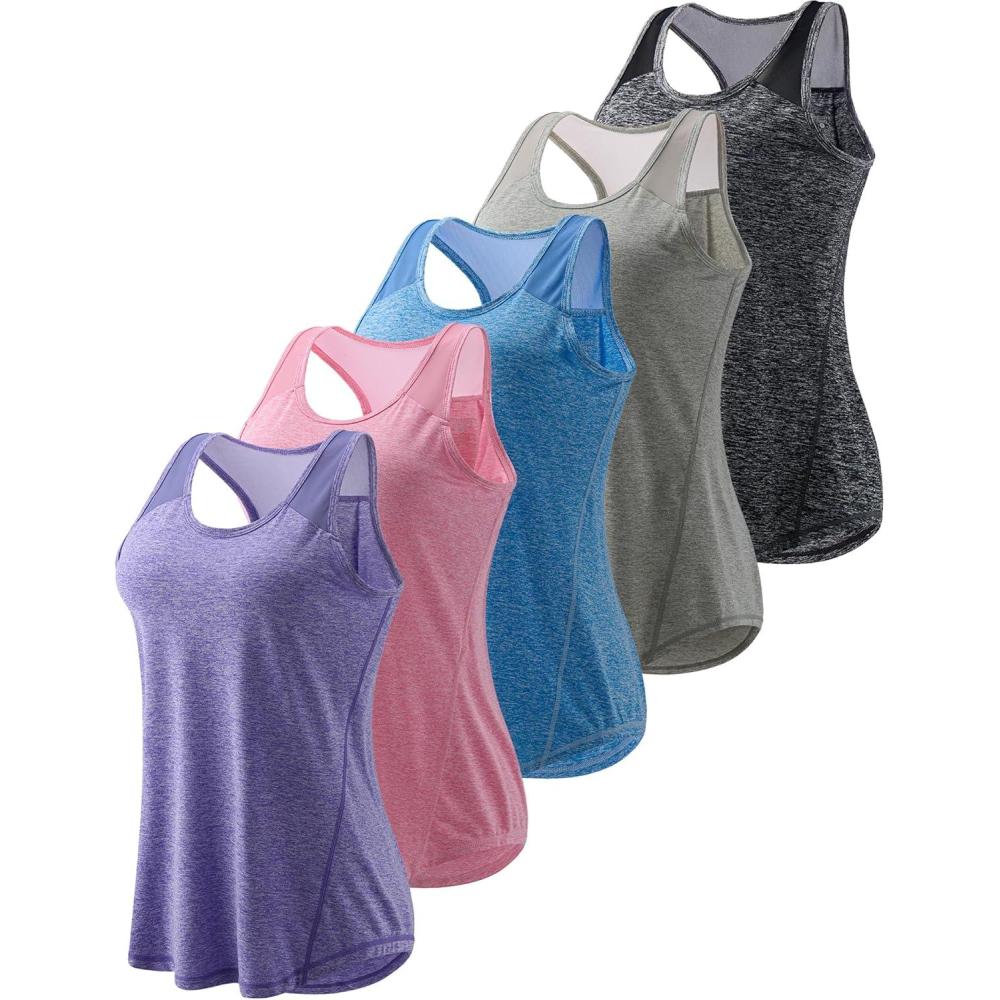 image5 Pack Womens Workout Tops Athletic Racerback Tank Tops for Women Mesh Sleeveless Shirts Yoga for Gym RunningGrayBluePinkPurpleLavenderBlack