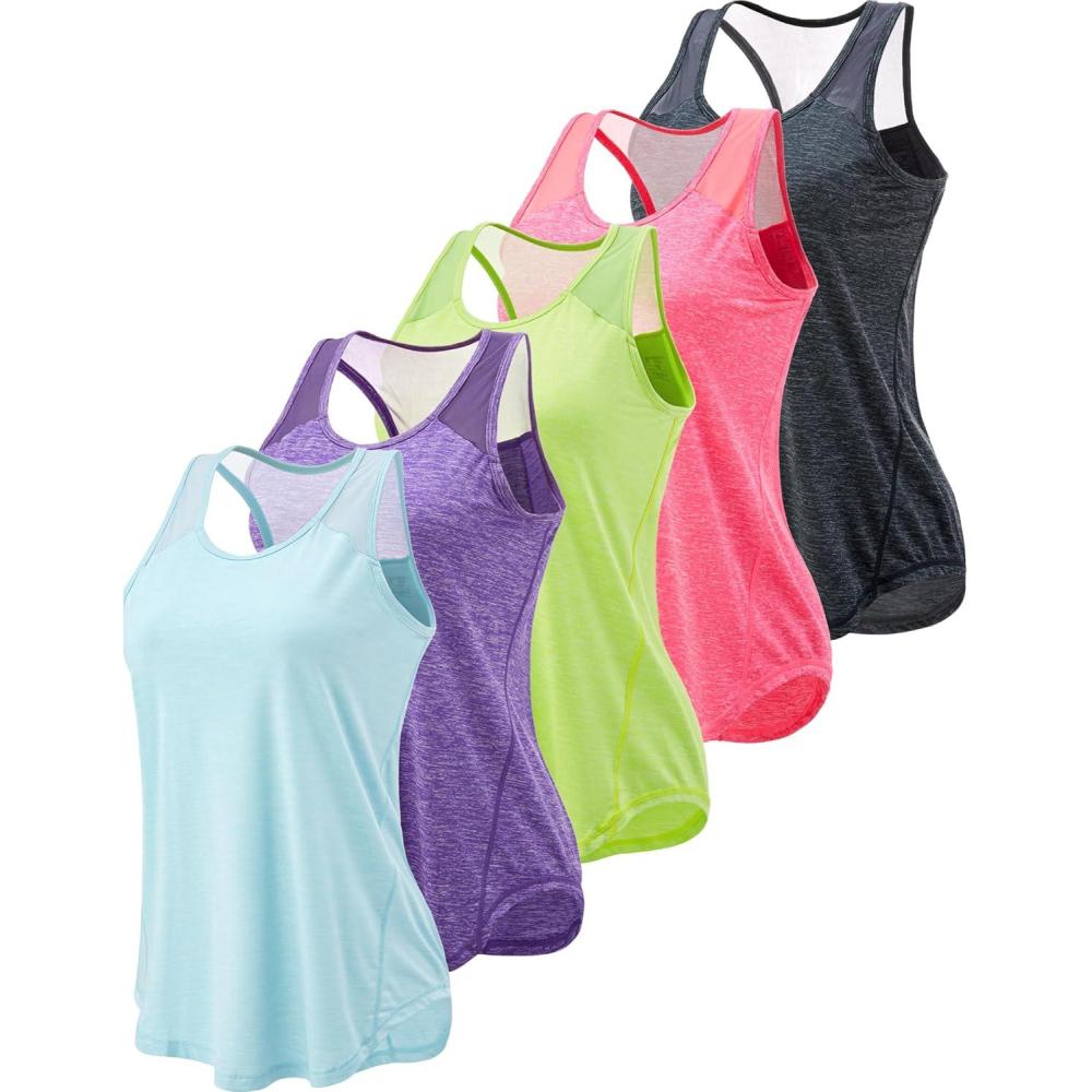 image5 Pack Womens Workout Tops Athletic Racerback Tank Tops for Women Mesh Sleeveless Shirts Yoga for Gym RunningHeather Baby BlueLime YellowPurpleRedCharcoal