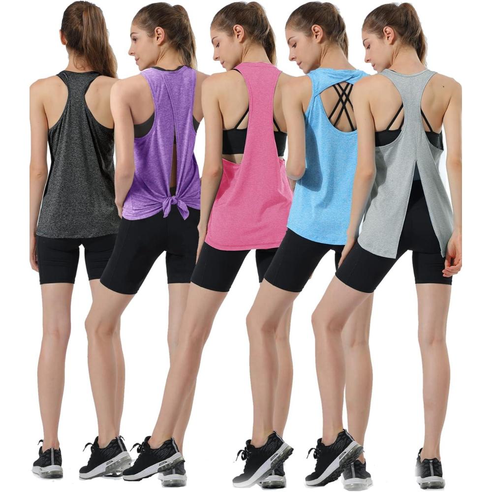 image5 Pack Womens Workout Tops Athletic Racerback Tank Tops for Women Mesh Sleeveless Shirts Yoga for Gym RunningHeather BlackPurplePinkLight BlueGray