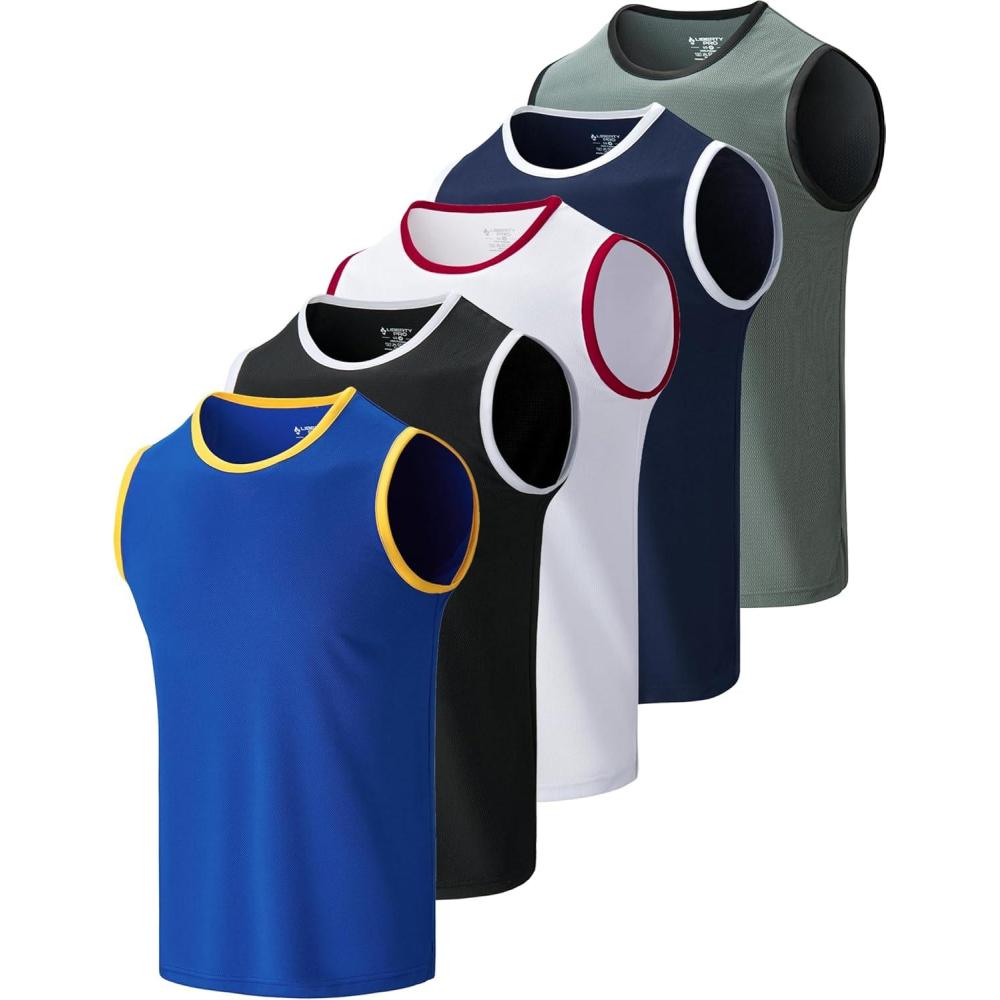 imageLiberty Imports Pack of 5 Mens Stretch Cool Dry Muscle Tank Tops Athletic Crewneck Sleeveless Workout ShirtsWhiteBlueGrayNavyBlack