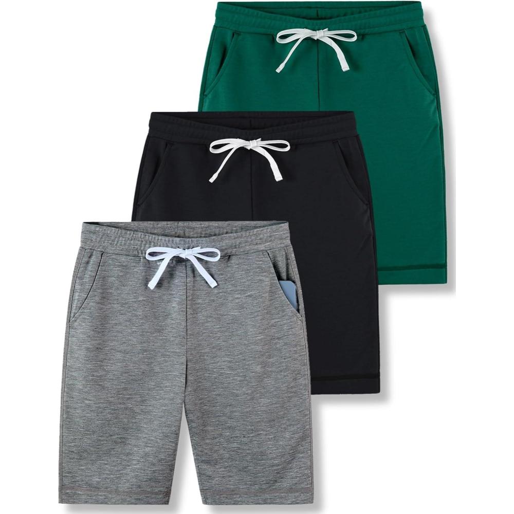 imageLiberty Pro 3 Pack Boys Pull On Jogger Shorts Youth Kids Casual Terry Sweat Shorts with Pockets DrawstringBlackGreenDark Gray