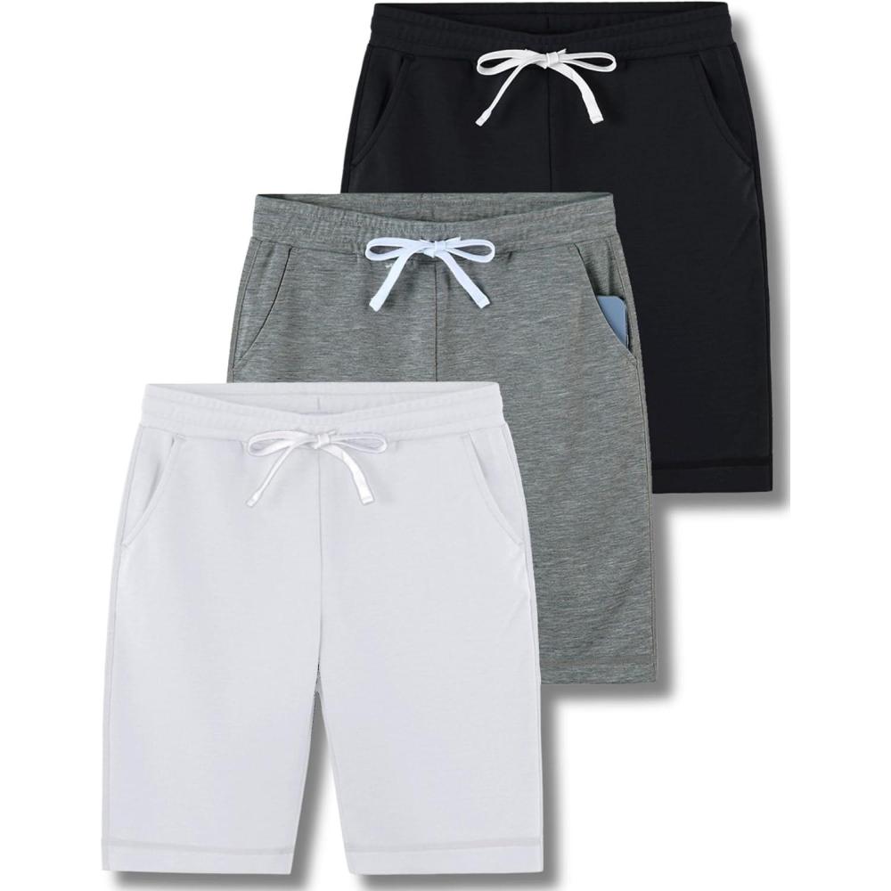 imageLiberty Pro 3 Pack Boys Pull On Jogger Shorts Youth Kids Casual Terry Sweat Shorts with Pockets DrawstringBlackWhiteDark Gray