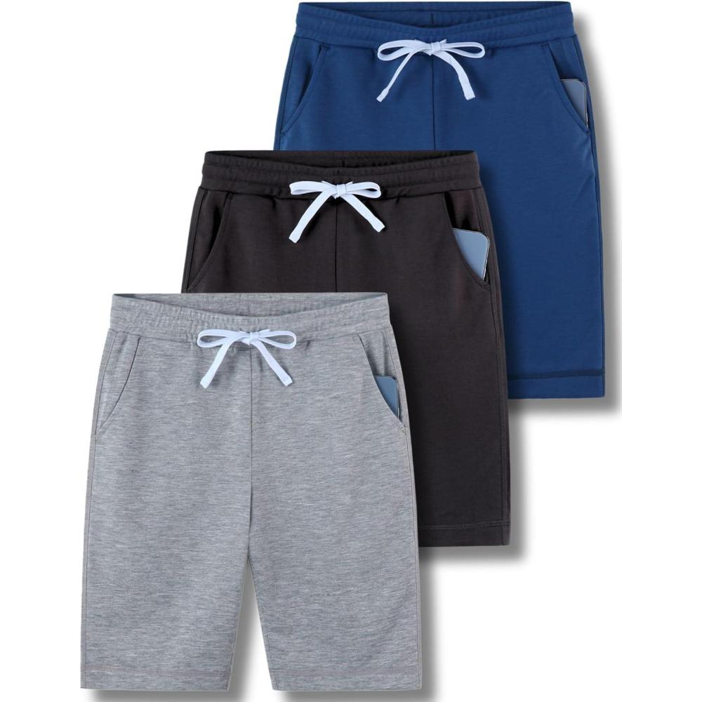 imageLiberty Pro 3 Pack Boys Pull On Jogger Shorts Youth Kids Casual Terry Sweat Shorts with Pockets DrawstringGrayCharcoalBlue