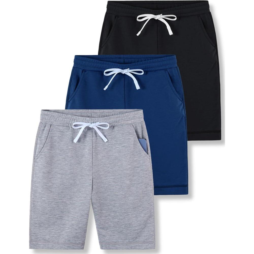 imageLiberty Pro 3 Pack Boys Pull On Jogger Shorts Youth Kids Casual Terry Sweat Shorts with Pockets DrawstringGrayNavyBlack