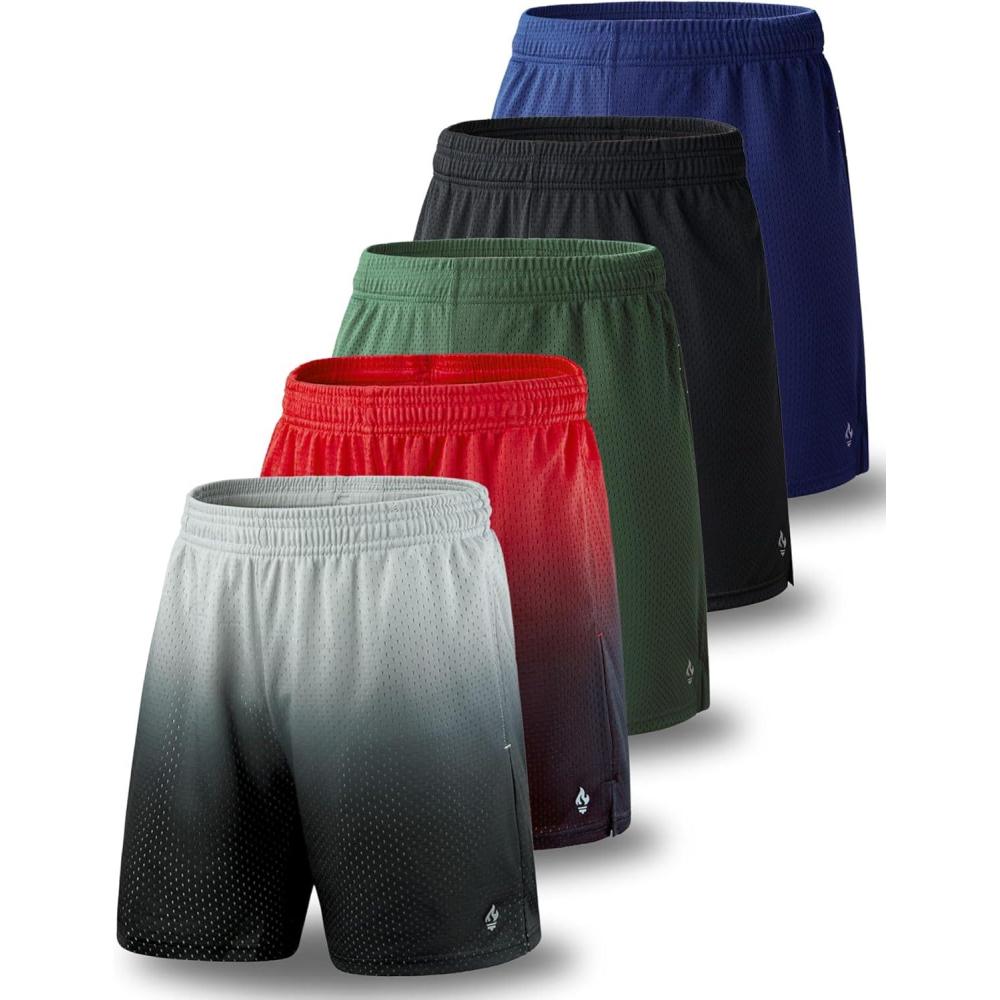 imageLiberty Pro 5 Pack Mens Athletic Shorts 9quot Mesh Basketball Shorts Men Active Gym Shorts with PocketsGrayRedBlackNavySage Green