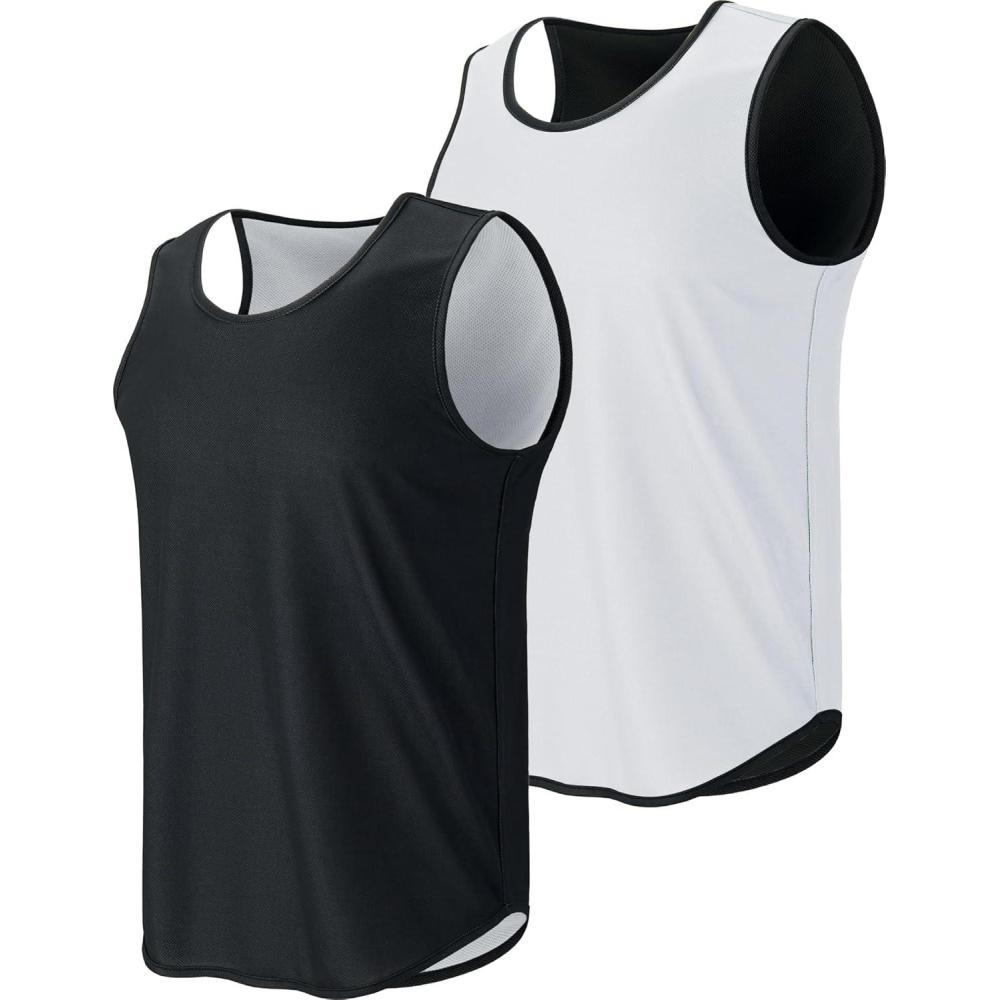 imageLiberty Pro Mens Lightweight Reversible Rec Tanks Mesh Basketball Jerseys Athletic Quick Dry Shirts Team Scrimmage UniformsBlackWhite