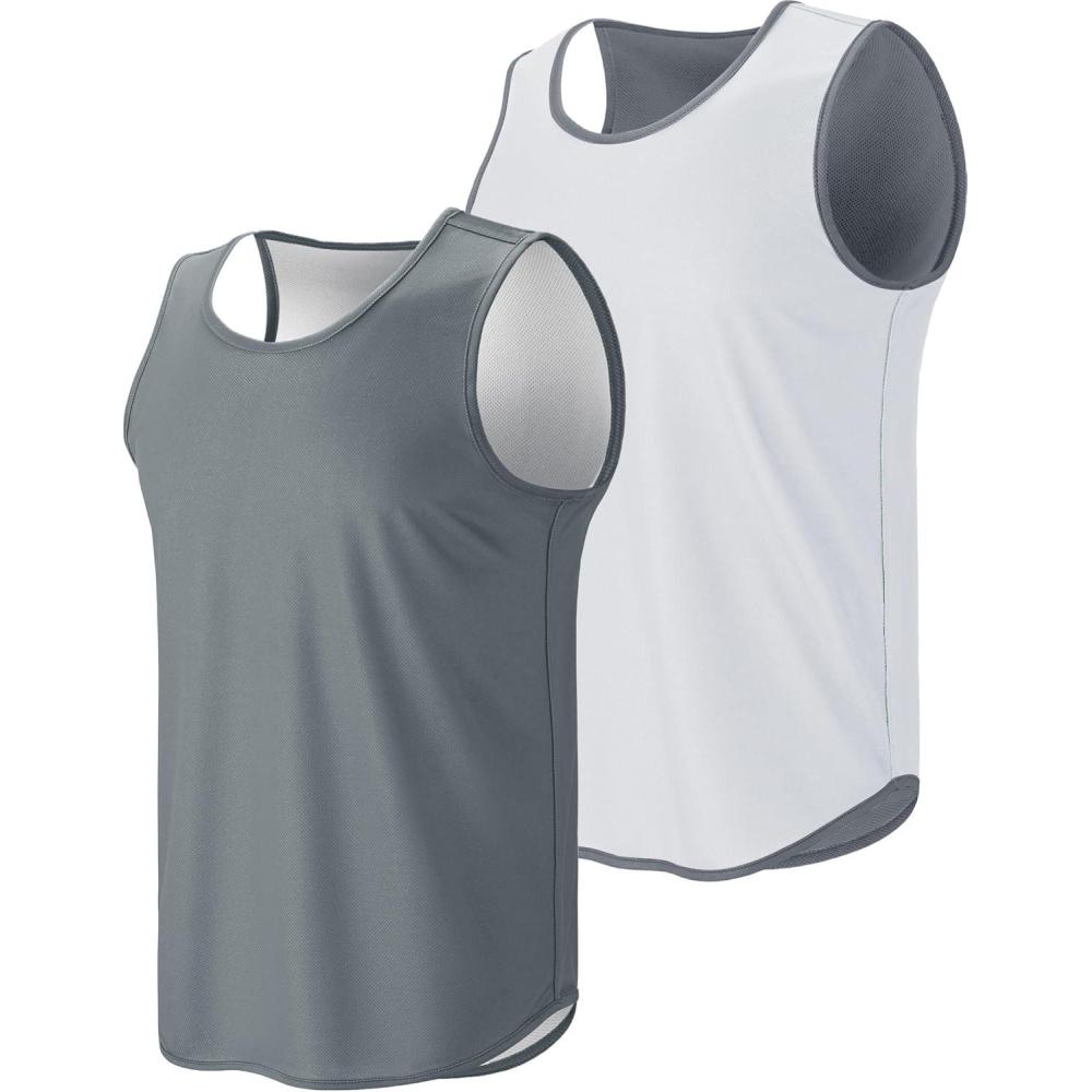 imageLiberty Pro Mens Lightweight Reversible Rec Tanks Mesh Basketball Jerseys Athletic Quick Dry Shirts Team Scrimmage UniformsGrayWhite
