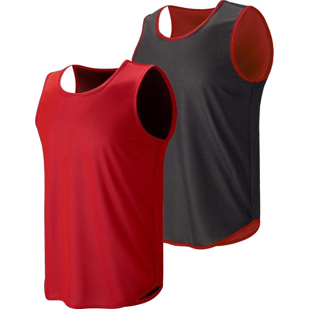 imageLiberty Pro Mens Lightweight Reversible Rec Tanks Mesh Basketball Jerseys Athletic Quick Dry Shirts Team Scrimmage UniformsRedBlack