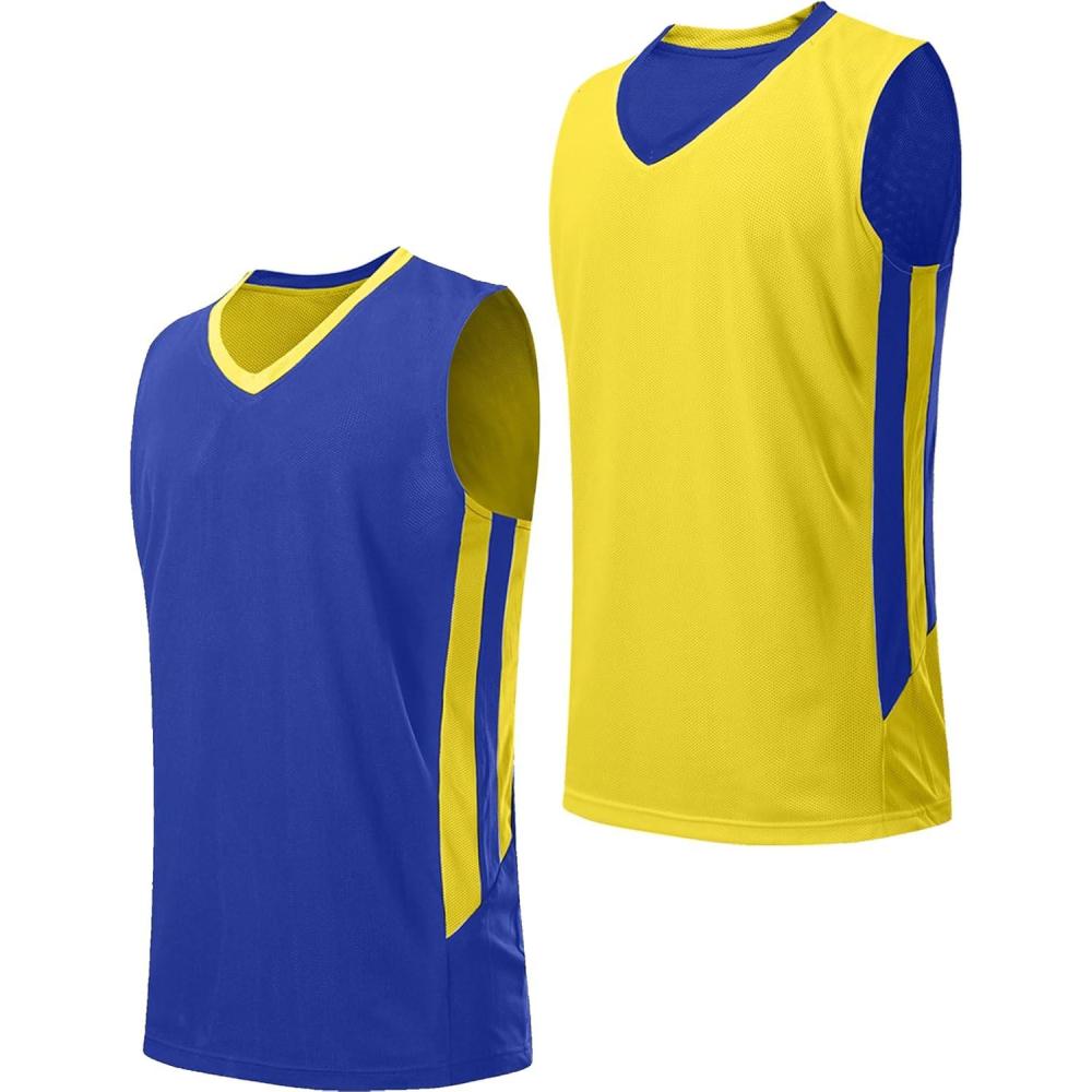 imageYouth Boys Reversible Mesh Performance Athletic Basketball Jerseys Blank Team Uniforms for Sports ScrimmageBlueYellow