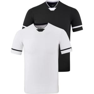2 Pack Boys’ Soccer Jerseys, Dry Fit Athletic Short Sleeve T-Shirts for Youth Kids, Performance Tops Activewear(Black/White)