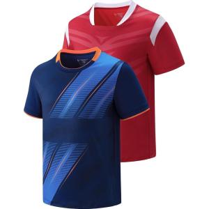 2 Pack Boys’ Soccer Jerseys, Dry Fit Athletic Short Sleeve T-Shirts for Youth Kids, Performance Tops Activewear(Red/Navy)