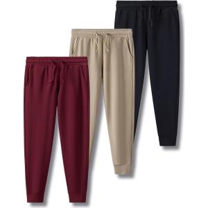 3 Pack Boys Lightweight Jogger Pants, Youth Athletic Sweatpants, Kids Toddlers Clothes Apparel(Black/Khaki/Maroon)