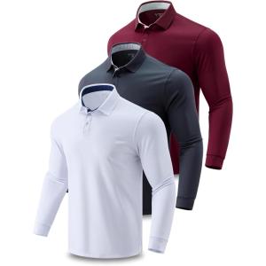3 Pack: Dry Fit Long Sleeve Polo Shirts for Men, Athletic Collared Golf T-Shirts Performance Tops(Set 1)
