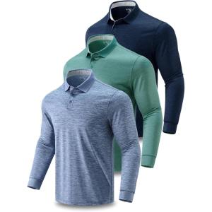 3 Pack: Dry Fit Long Sleeve Polo Shirts for Men, Athletic Collared Golf T-Shirts Performance Tops(Set 4)