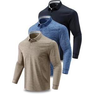3 Pack: Dry Fit Long Sleeve Polo Shirts for Men, Athletic Collared Golf T-Shirts Performance Tops(Set 5)