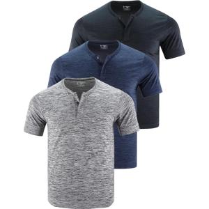 3 Pack: Mens Polo Shirts, Business Casual Golf Henley Work Shirts for Men, Collarless Short Sleeve Stylish Athletic Tshirts(Heather Gray/Navy/Black)