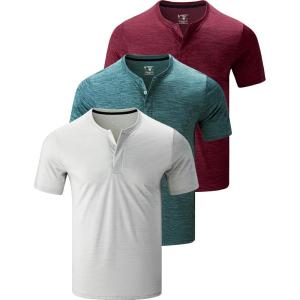 3 Pack: Mens Polo Shirts, Business Casual Golf Henley Work Shirts for Men, Collarless Short Sleeve Stylish Athletic Tshirts(Heather Light Gray/Green/Maroon)