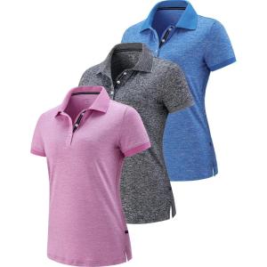 3 Pack Women’s Athletic Dry Fit Polo Shirts, Wicking Short Sleeve Collared Golf T Shirt Tennis Tops(Blue/Pink/Charcoal)