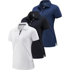 3 Pack Women’s Athletic Dry Fit Polo Shirts, Wicking Short Sleeve Collared Golf T Shirt Tennis Tops(Navy/Black/White)