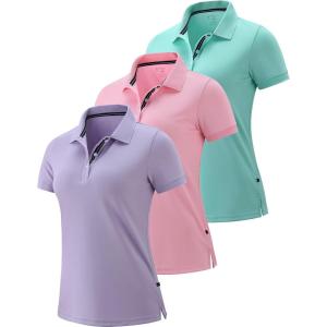 3 Pack Women’s Athletic Dry Fit Polo Shirts, Wicking Short Sleeve Collared Golf T Shirt Tennis Tops(Pink/Mint/Lavender)