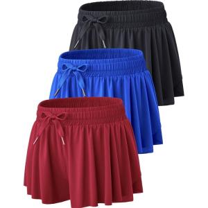 3 Pack Womens Flowy Running Shorts, 2-in-1 Butterfly Skirts with Shorts Underneath Spandex Athletic Casual Gym Workout Lounge(Black/Royal/Maroon)