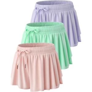3 Pack Womens Flowy Running Shorts, 2-in-1 Butterfly Skirts with Shorts Underneath Spandex Athletic Casual Gym Workout Lounge(Blush/Mint/Lavender)